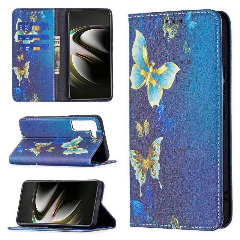 Folio Cover Samsung Galaxy S22 5G Custodia in pelle Farfalle Colorate