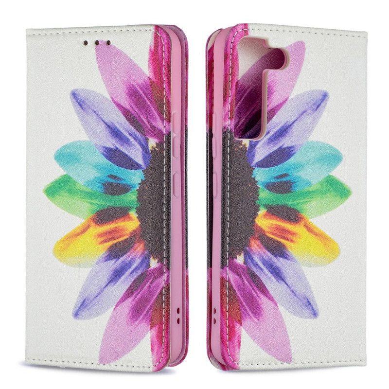 Folio Cover Samsung Galaxy S22 5G Custodia in pelle Fiore Dell'acquerello