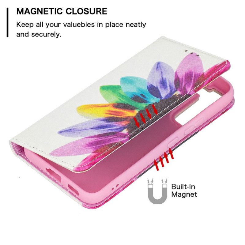 Folio Cover Samsung Galaxy S22 5G Custodia in pelle Fiore Dell'acquerello