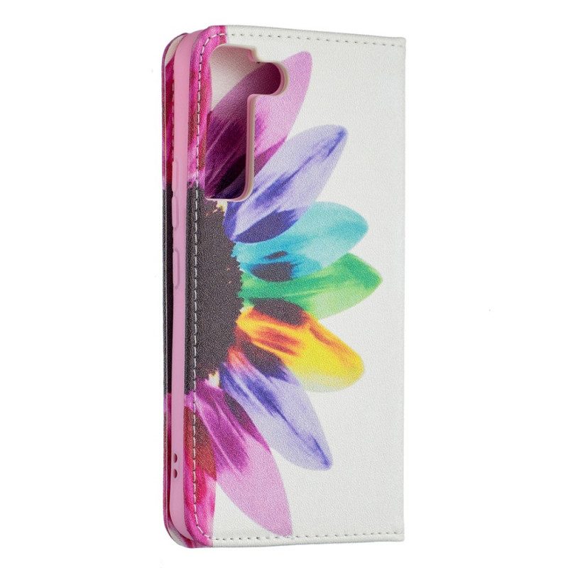 Folio Cover Samsung Galaxy S22 5G Custodia in pelle Fiore Dell'acquerello