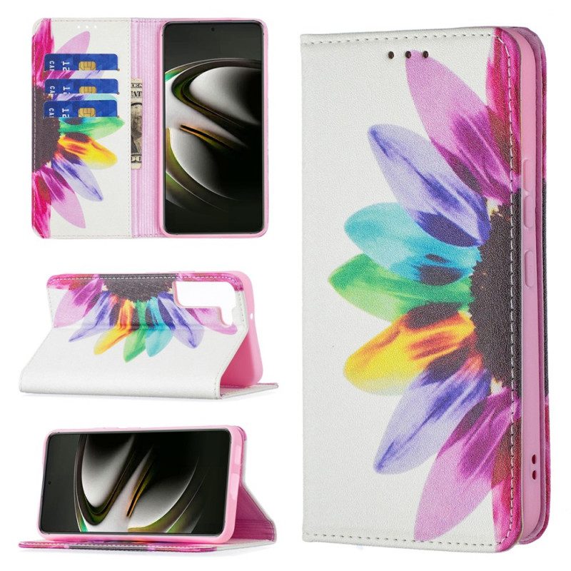 Folio Cover Samsung Galaxy S22 5G Custodia in pelle Fiore Dell'acquerello