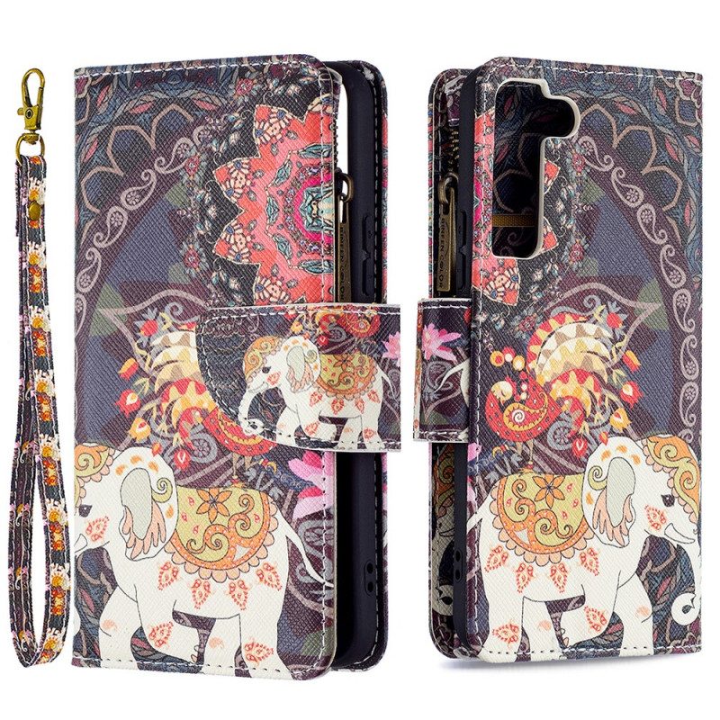 Folio Cover Samsung Galaxy S22 5G Tasca Con Zip A Forma Di Elefante