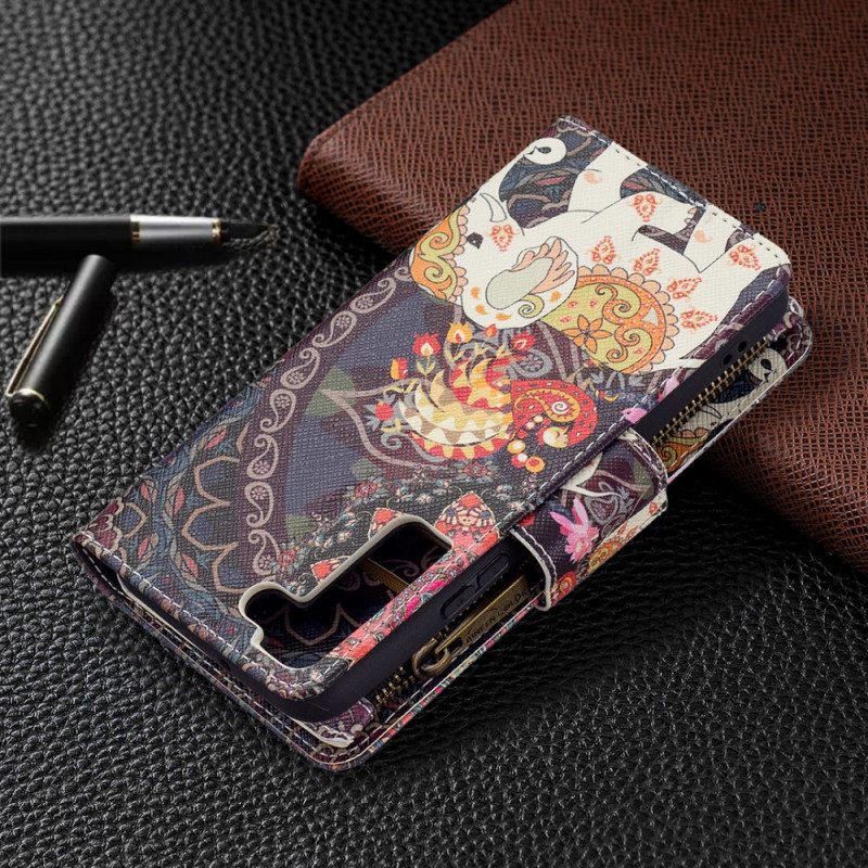 Folio Cover Samsung Galaxy S22 5G Tasca Con Zip A Forma Di Elefante