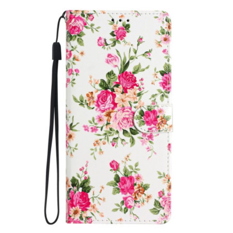 Custodia in pelle Oppo Reno 8 Lite Cinturino Liberty Fiori