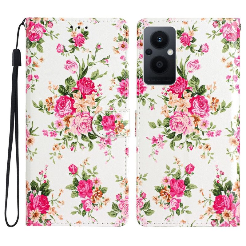 Custodia in pelle Oppo Reno 8 Lite Cinturino Liberty Fiori