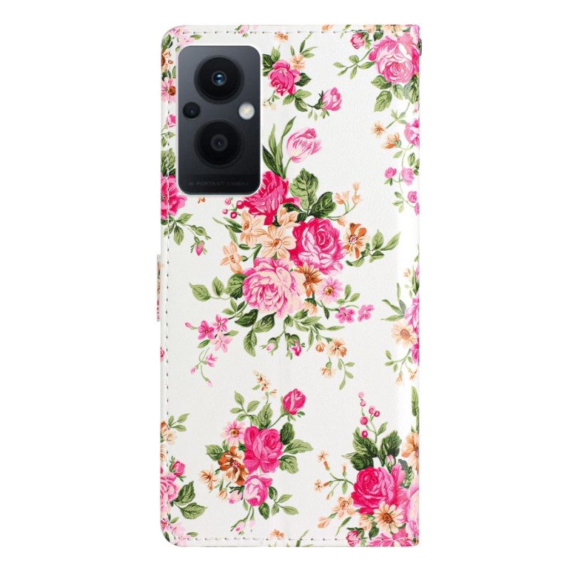 Custodia in pelle Oppo Reno 8 Lite Cinturino Liberty Fiori