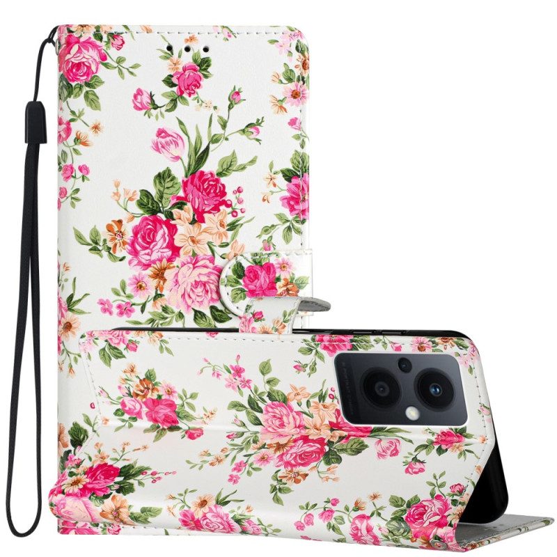 Custodia in pelle Oppo Reno 8 Lite Cinturino Liberty Fiori