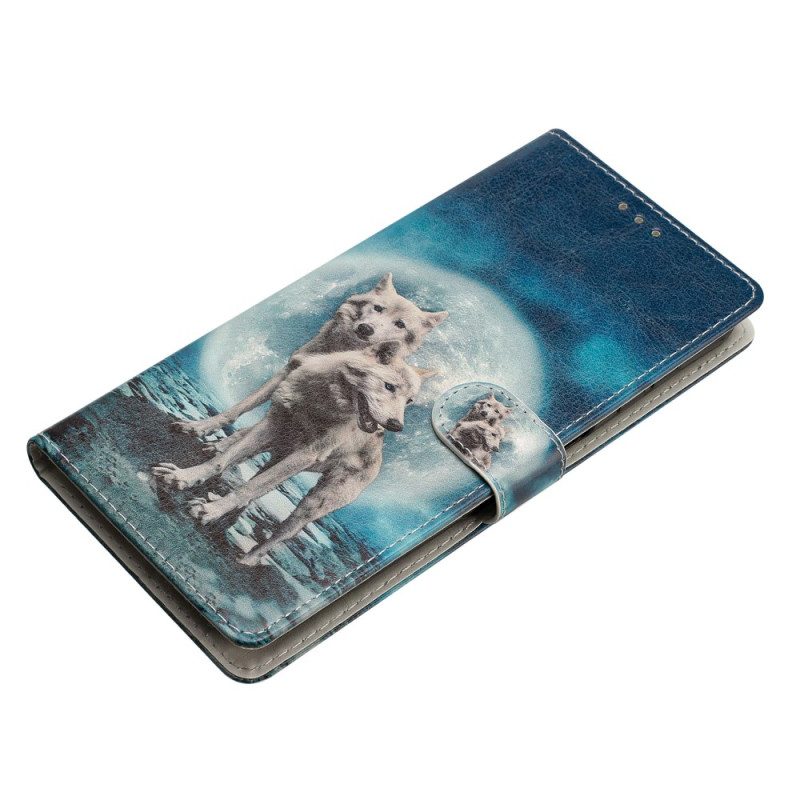 Custodia in pelle Oppo Reno 8 Lite Cordino Lupo