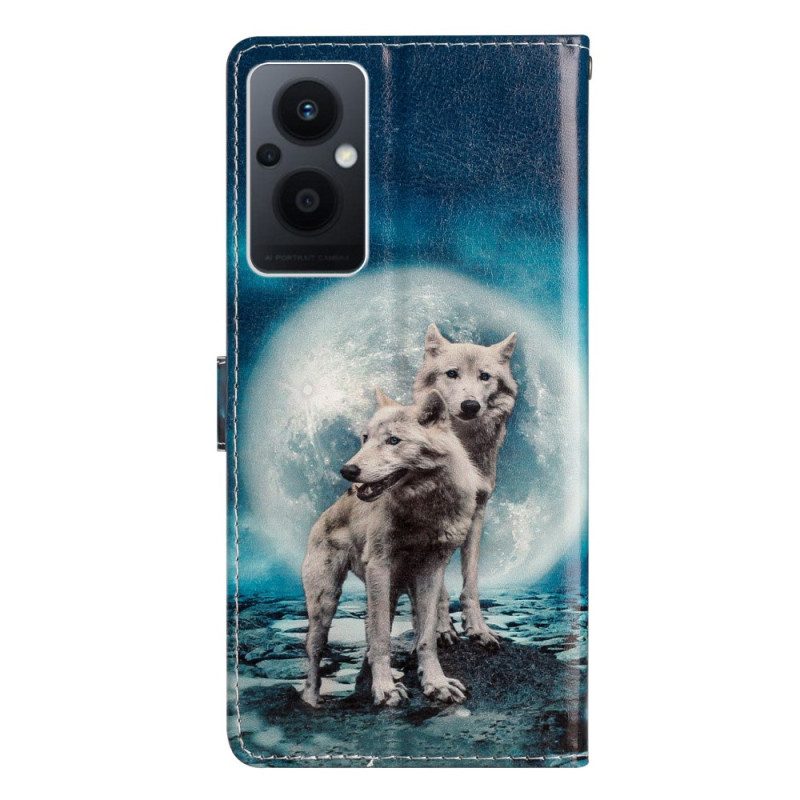 Custodia in pelle Oppo Reno 8 Lite Cordino Lupo