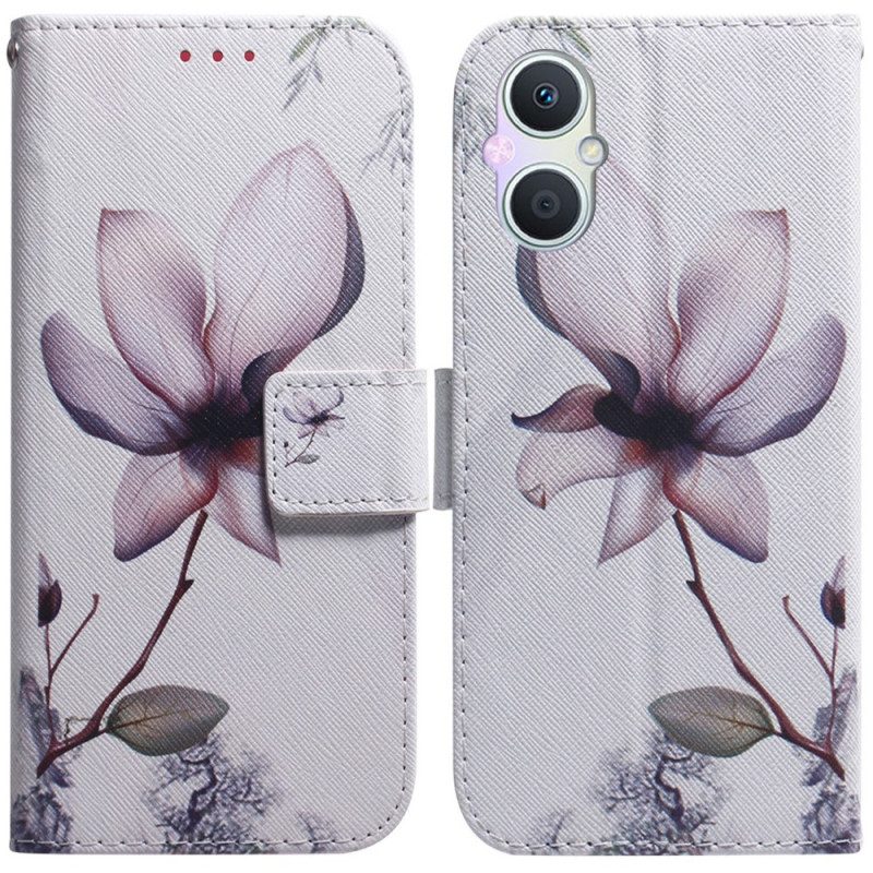 Custodia in pelle Oppo Reno 8 Lite Fiore Rosa