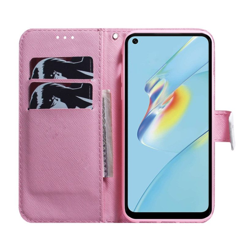 Custodia in pelle Oppo Reno 8 Lite Fiore Rosa