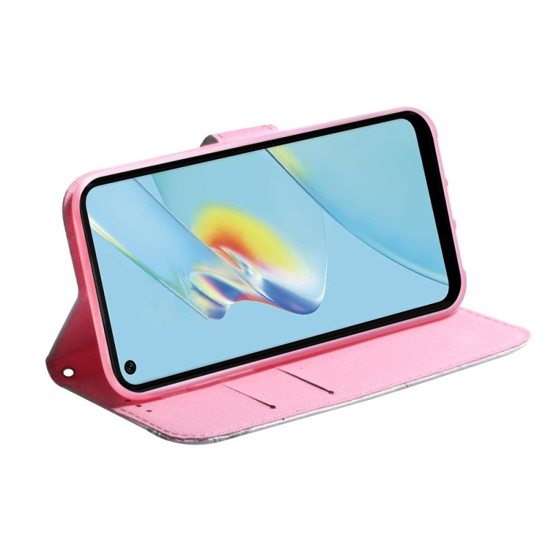 Custodia in pelle Oppo Reno 8 Lite Fiore Rosa