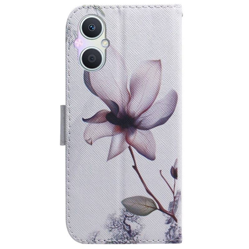 Custodia in pelle Oppo Reno 8 Lite Fiore Rosa