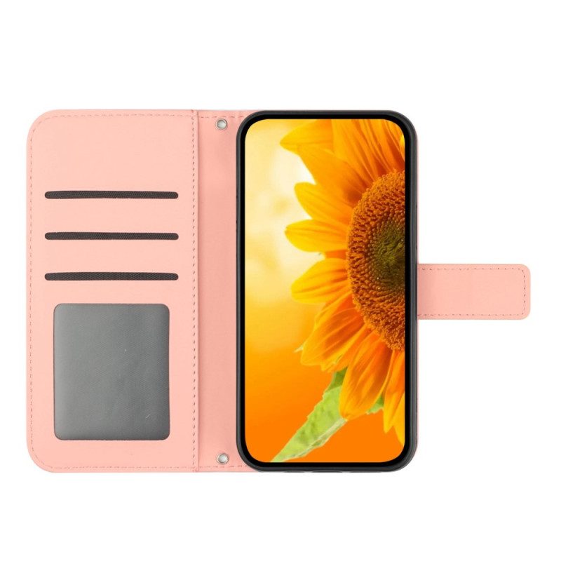 Custodia in pelle Oppo Reno 8 Lite Tracolla Girasole