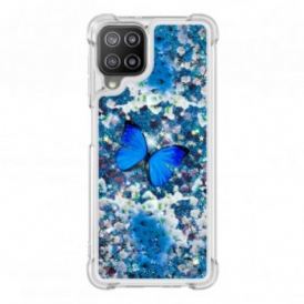 Cover Samsung Galaxy A22 Farfalle Blu Glitterate