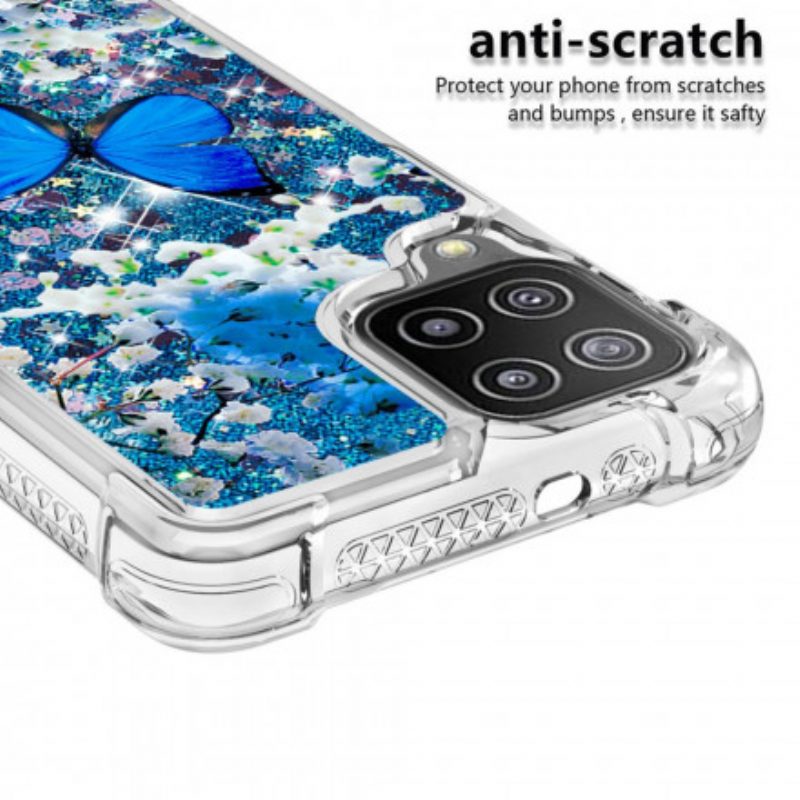 Cover Samsung Galaxy A22 Farfalle Blu Glitterate