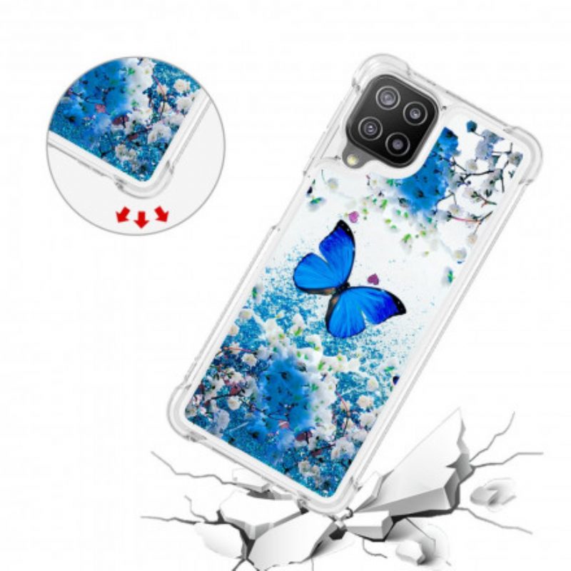 Cover Samsung Galaxy A22 Farfalle Blu Glitterate