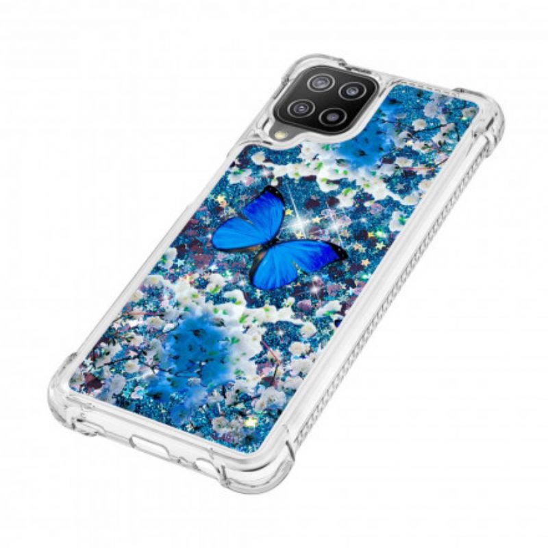 Cover Samsung Galaxy A22 Farfalle Blu Glitterate