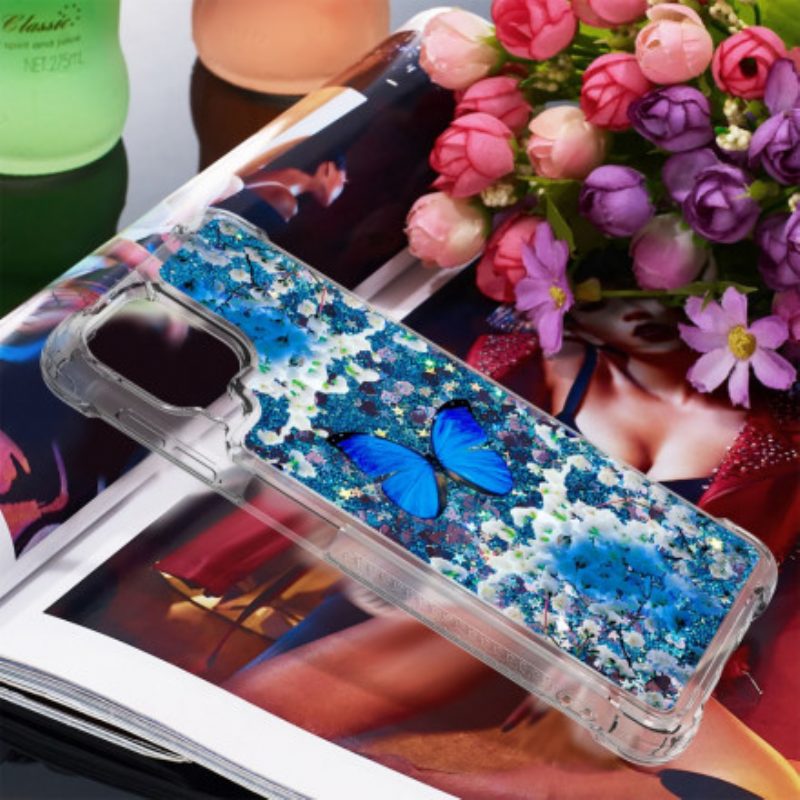 Cover Samsung Galaxy A22 Farfalle Blu Glitterate