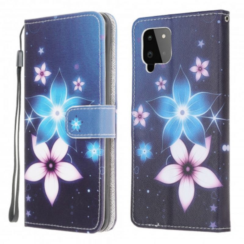 Custodia A Portafoglio Samsung Galaxy A22 Cinturino Lunare Fiori