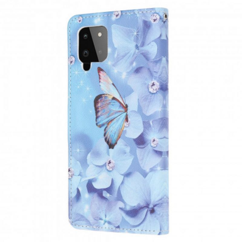 Custodia A Portafoglio Samsung Galaxy A22 Farfalle Di Diamanti Strappy