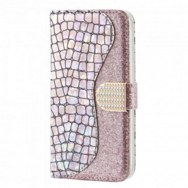 Custodia in pelle Samsung Galaxy A22 Diamanti Coccodrillo