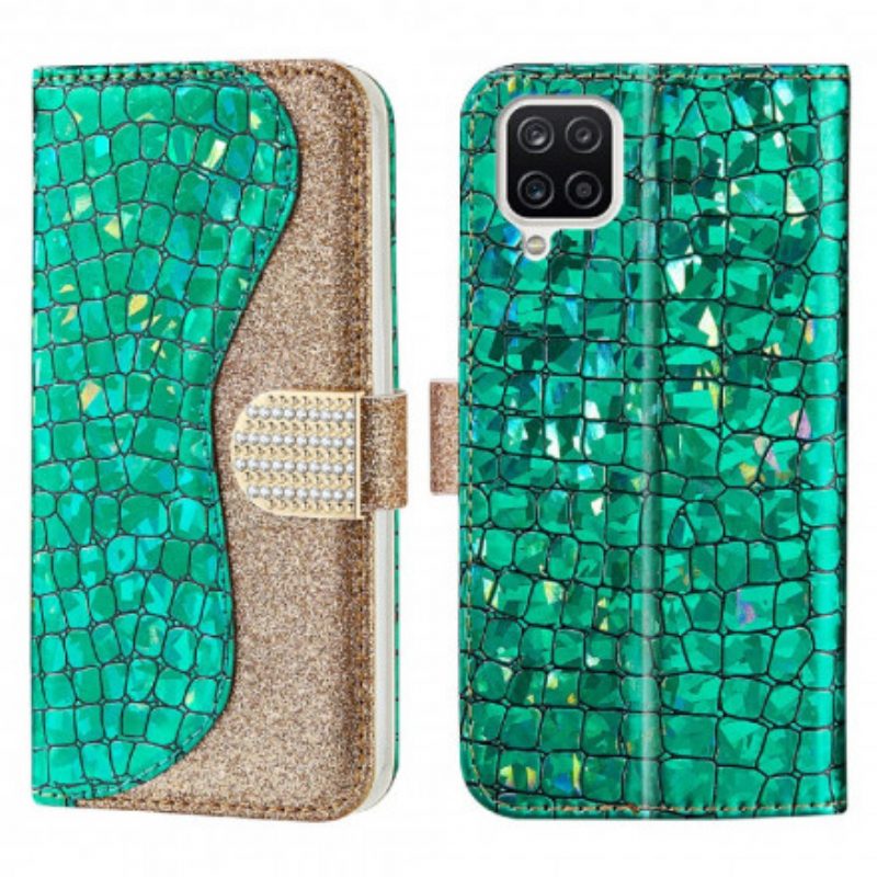 Custodia in pelle Samsung Galaxy A22 Diamanti Coccodrillo