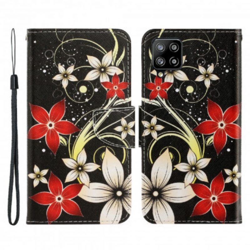 Custodia in pelle Samsung Galaxy A22 Fiori Strappy Colorati