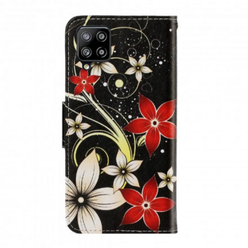 Custodia in pelle Samsung Galaxy A22 Fiori Strappy Colorati