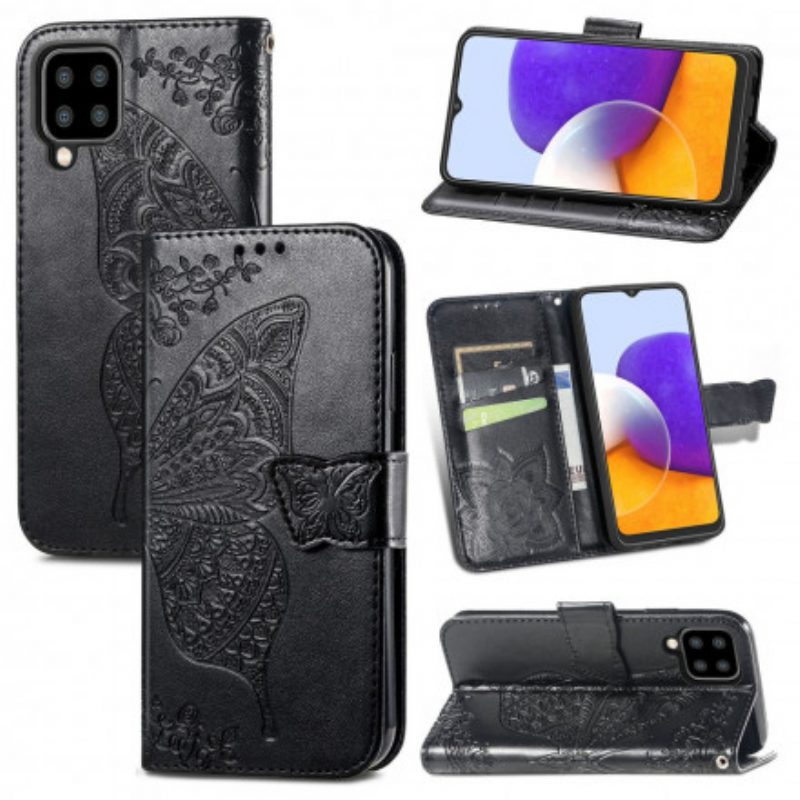 Custodia in pelle Samsung Galaxy A22 Mezze Farfalle