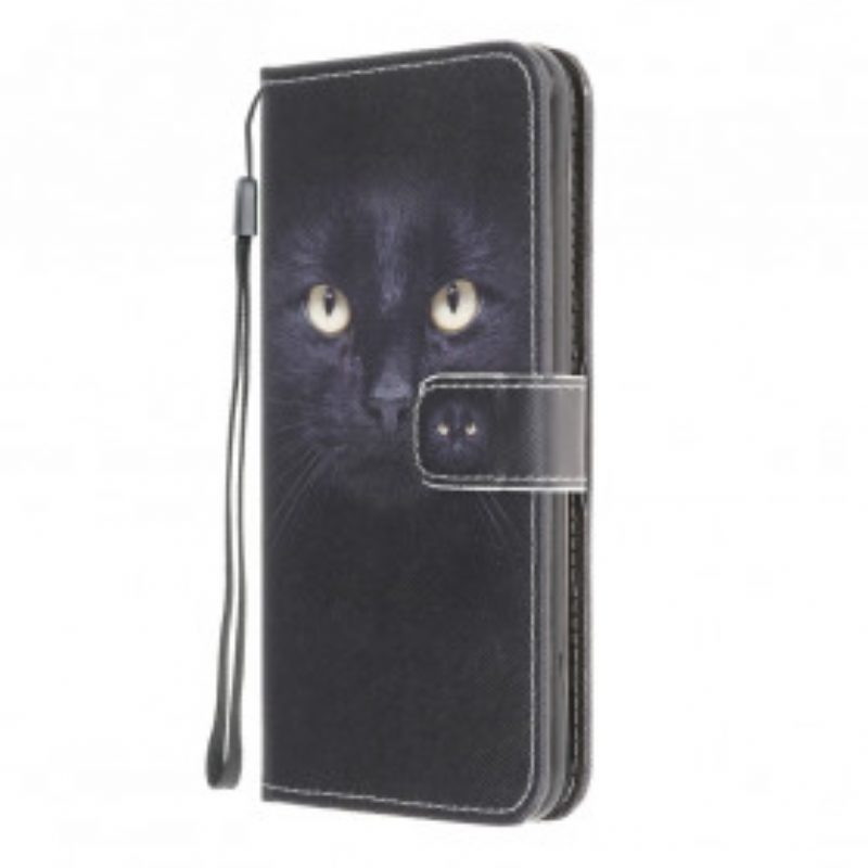 Custodia in pelle Samsung Galaxy A22 Strappy Occhi Di Gatto Nero