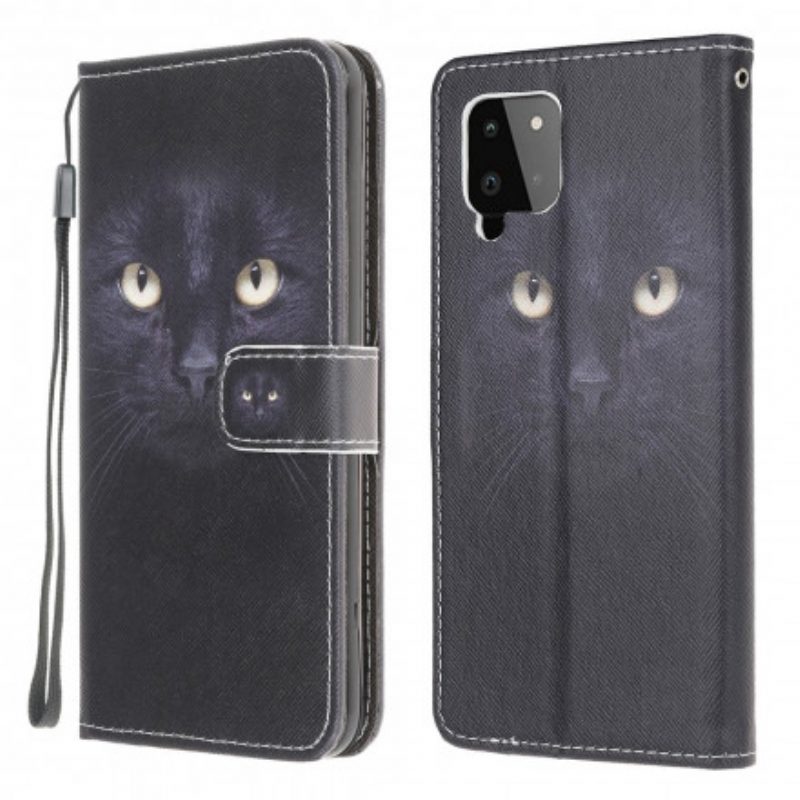 Custodia in pelle Samsung Galaxy A22 Strappy Occhi Di Gatto Nero