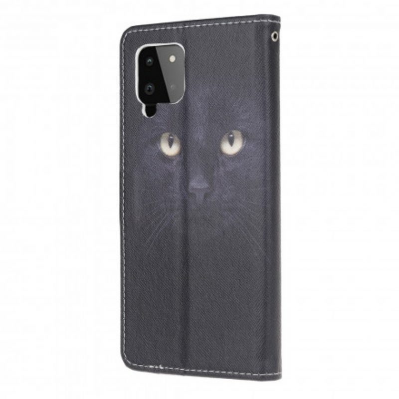 Custodia in pelle Samsung Galaxy A22 Strappy Occhi Di Gatto Nero