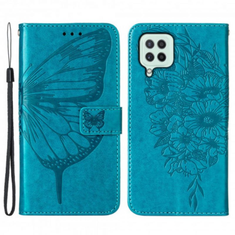 Folio Cover Samsung Galaxy A22 Design A Farfalla Con Cordino