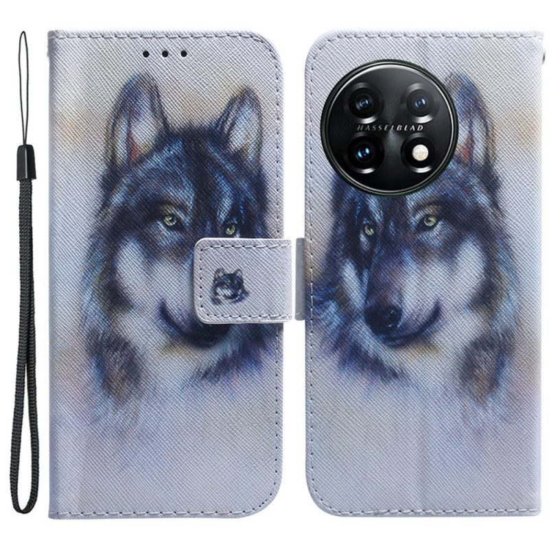 Custodia in pelle OnePlus 11 5G Cane Dell'acquerello