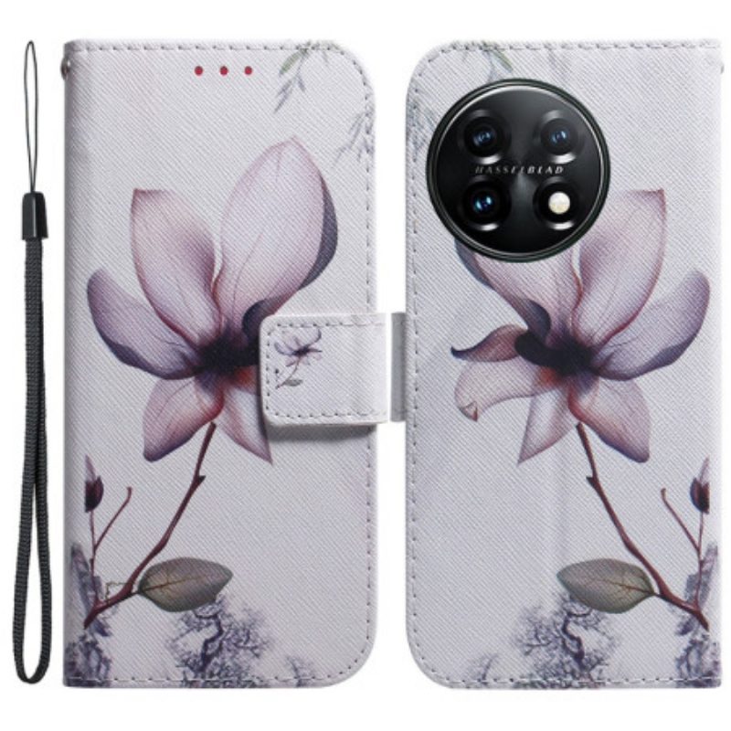 Custodia in pelle OnePlus 11 5G Fiore Rosa Polveroso