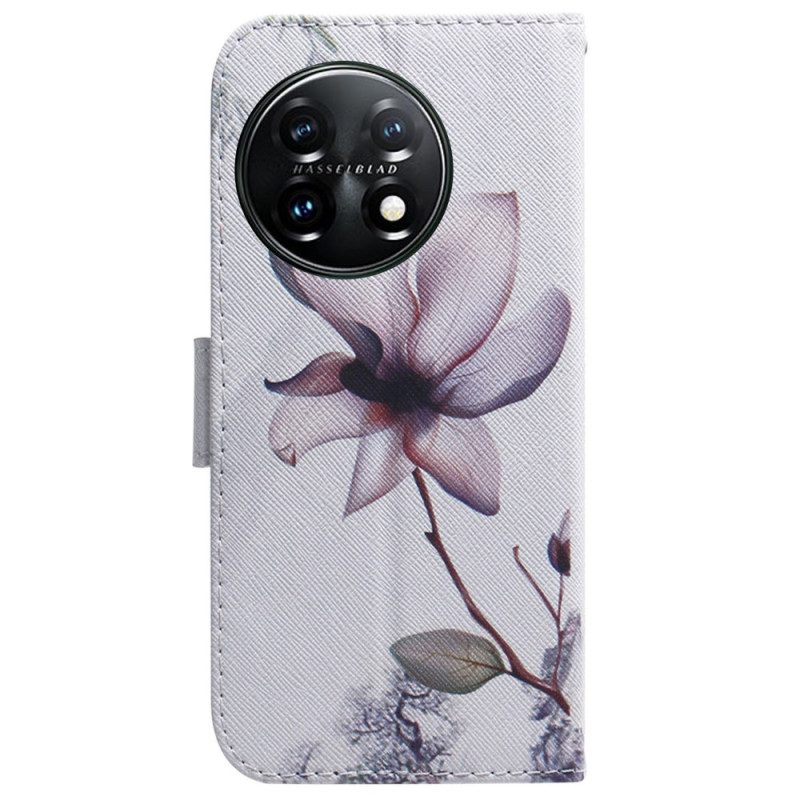 Custodia in pelle OnePlus 11 5G Fiore Rosa Polveroso