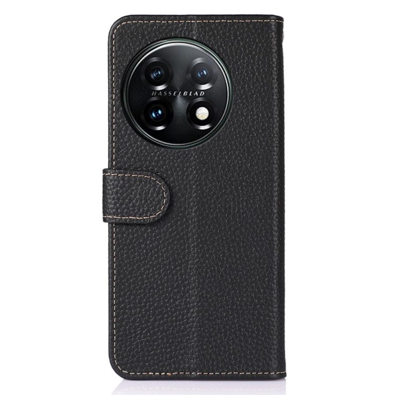 Custodia in pelle OnePlus 11 5G Litchi In Vera Pelle Khazneh