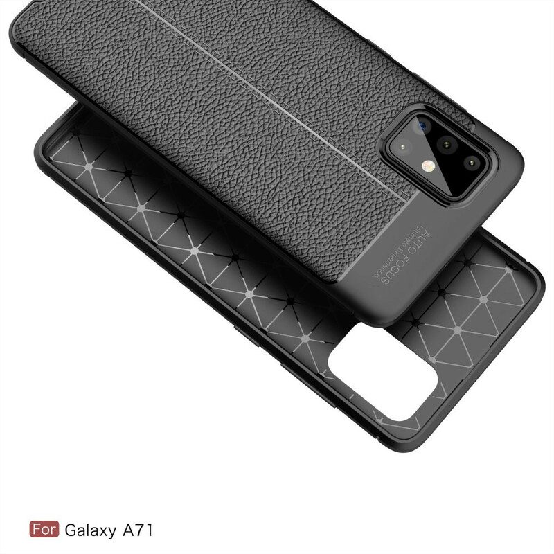 Cover Samsung Galaxy A71 Doppia Linea Litchi Effetto Pelle