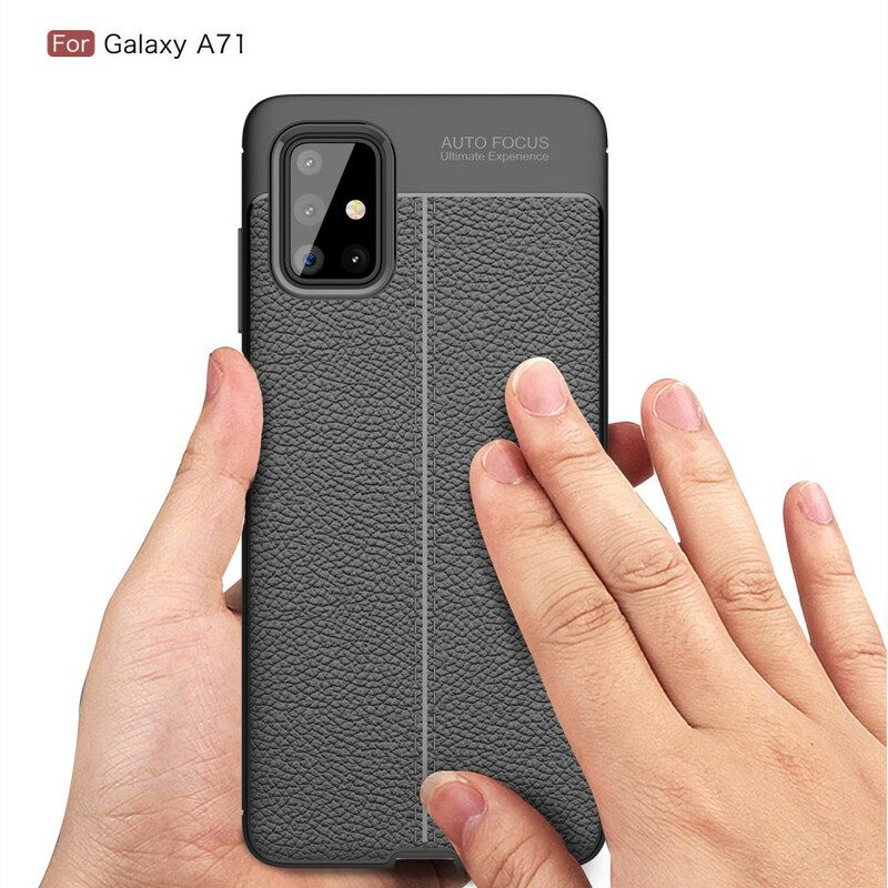 Cover Samsung Galaxy A71 Doppia Linea Litchi Effetto Pelle