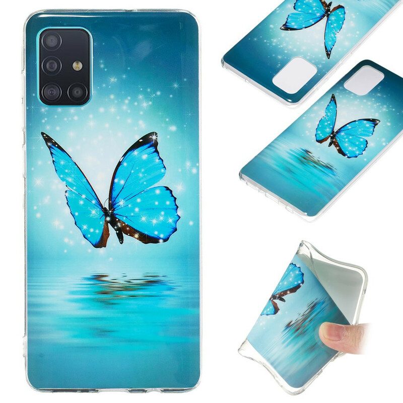 Cover Samsung Galaxy A71 Farfalla Blu Fluorescente