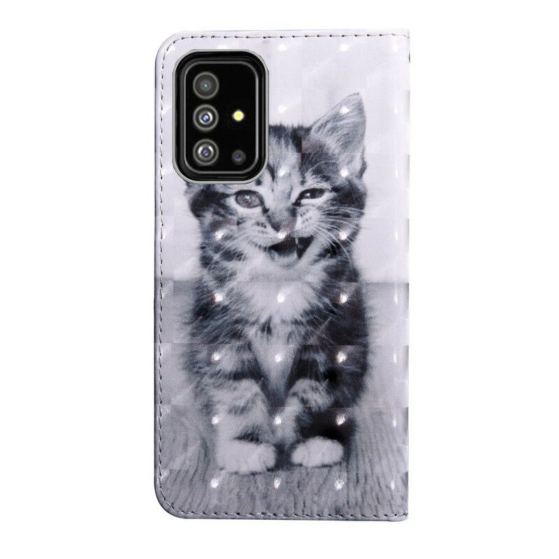 Custodia A Portafoglio Samsung Galaxy A71 Gatto Bianco E Nero