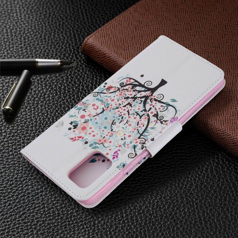 Custodia in pelle Samsung Galaxy A71 Albero Fiorito