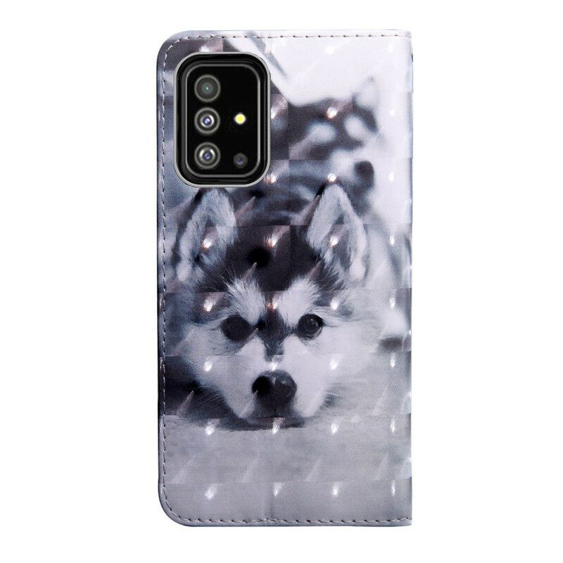 Custodia in pelle Samsung Galaxy A71 Cane In Bianco E Nero