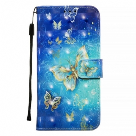 Custodia in pelle Samsung Galaxy A71 Cordino Farfalle Dorate