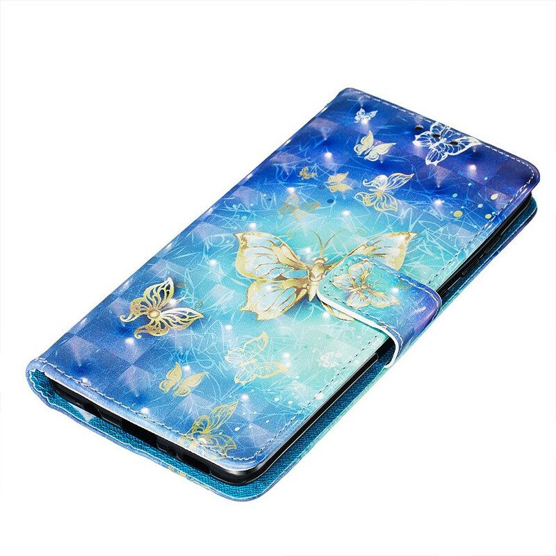 Custodia in pelle Samsung Galaxy A71 Cordino Farfalle Dorate