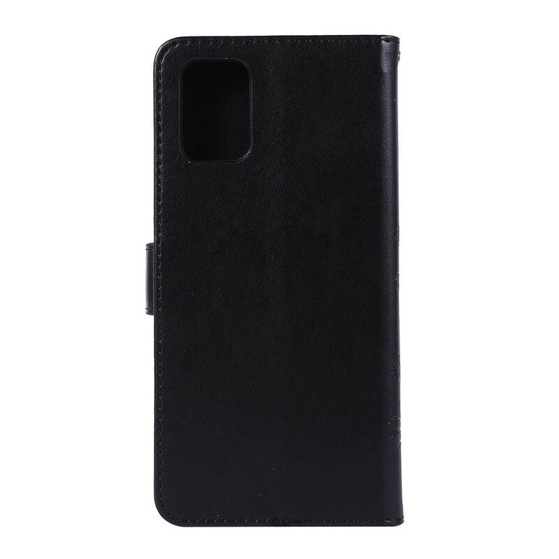 Custodia in pelle Samsung Galaxy A71 Discrezione Farfalle Con Cinturino