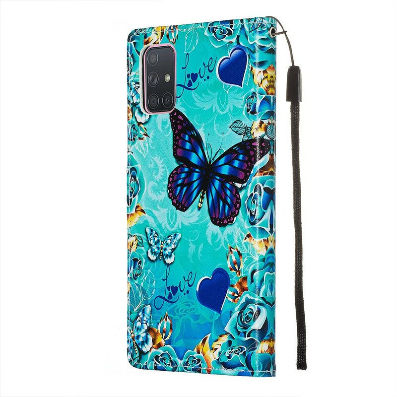 Custodia in pelle Samsung Galaxy A71 Farfalle Dorate