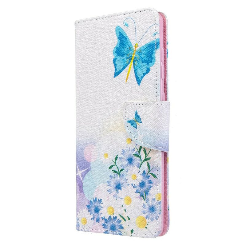 Custodia in pelle Samsung Galaxy A71 Farfalle E Fiori Dipinti