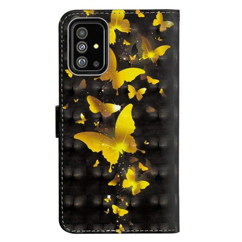 Custodia in pelle Samsung Galaxy A71 Farfalle Gialle